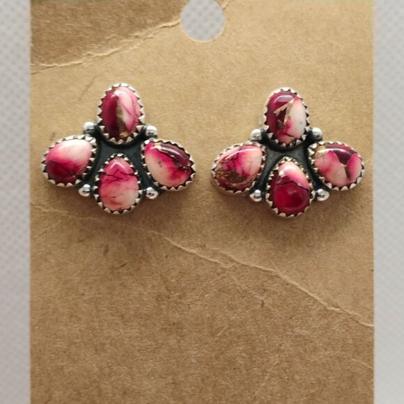 Southwest Rose Dahlia Cluster Sterling Silver Earrings - Picture 1 of 6